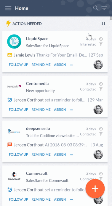 Filter leads on hotness on Salesflare CRM platform