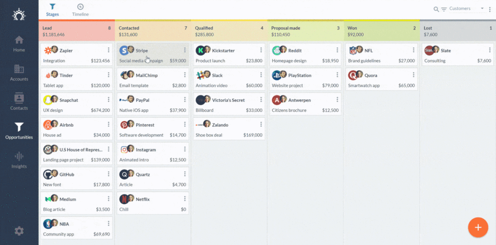 salesflare pipeline drag & drop