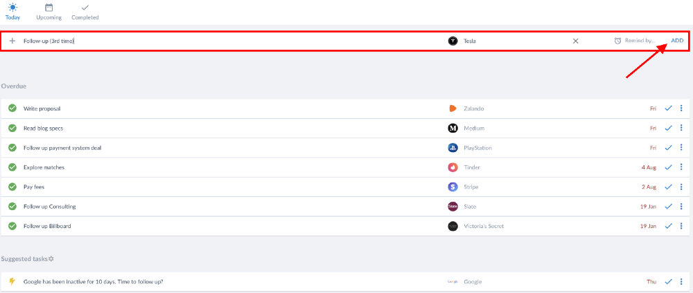 create a task in salesflare to follow up