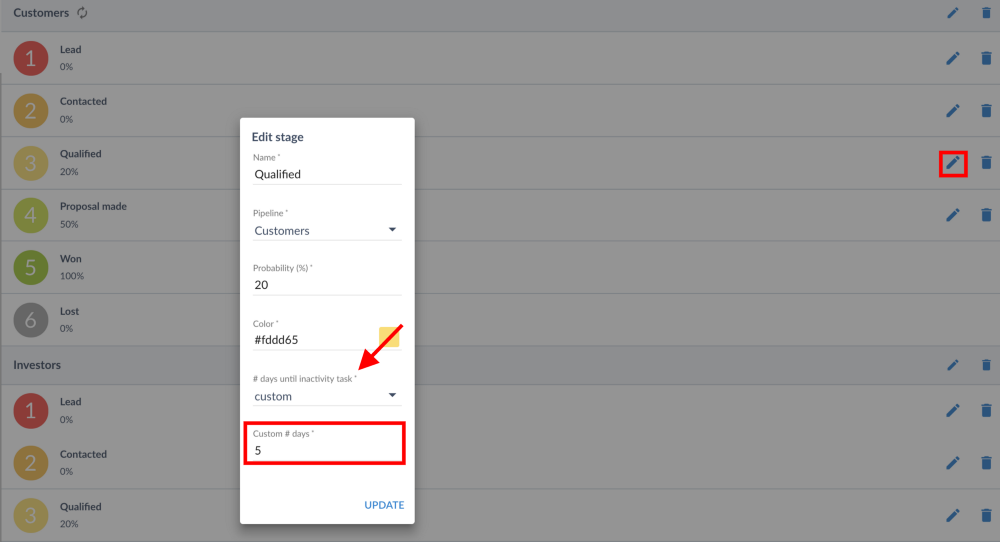 set custom number of days on inactivity task in salesflare