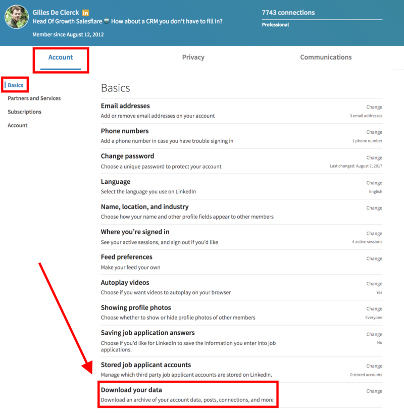 download LinkedIn data