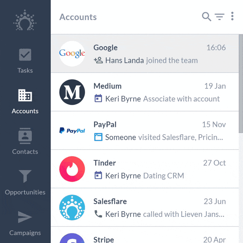 salesflare bulk actions on accounts