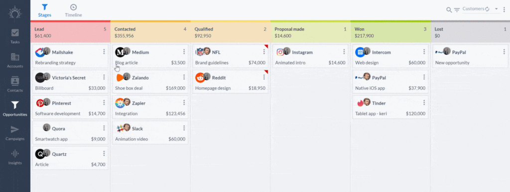 bulk selecting opportunities in salesflare