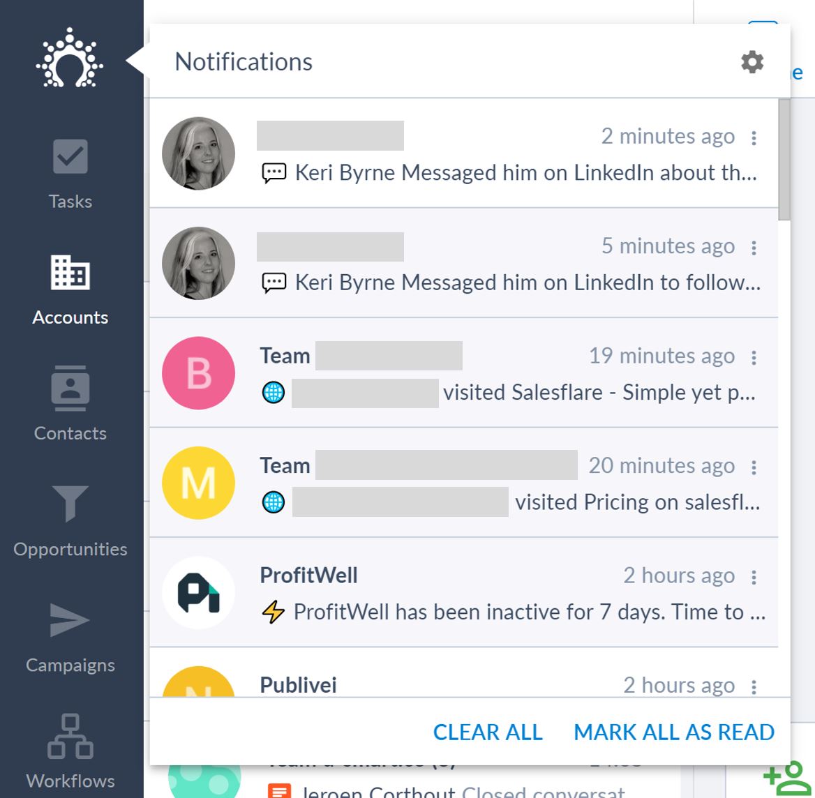 notifications in salesflare