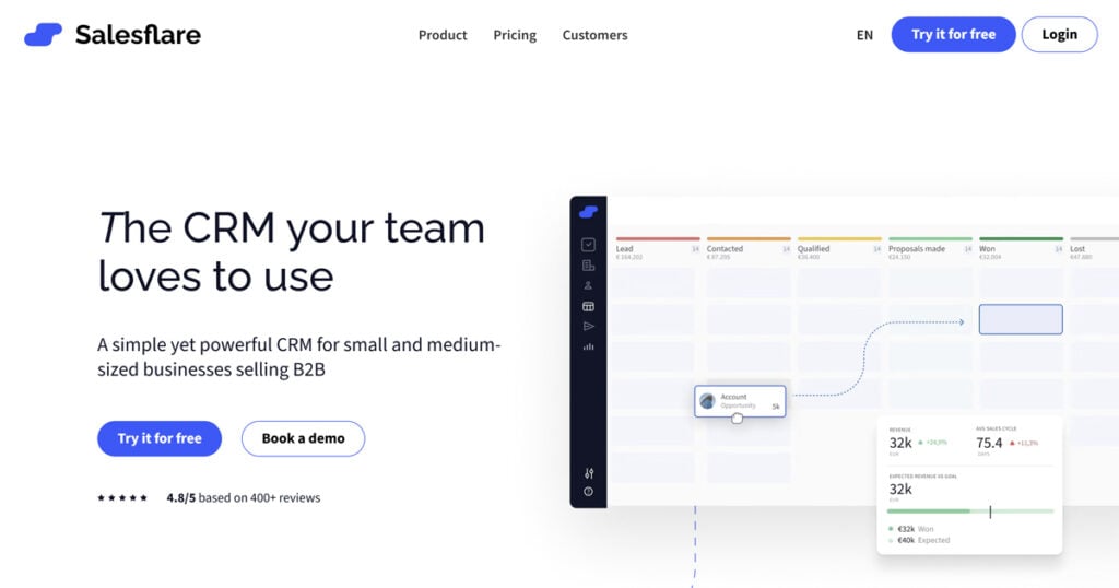 Salesflare CRM homepage